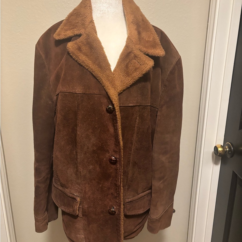Brown Suede Jacket with Faux Fur Collar